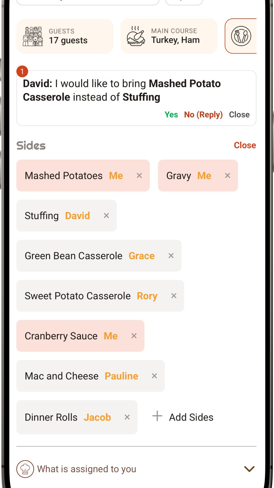 Dish change request from a guest
