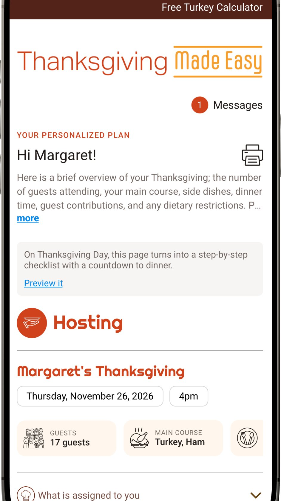 Host dashboard with personalized plan