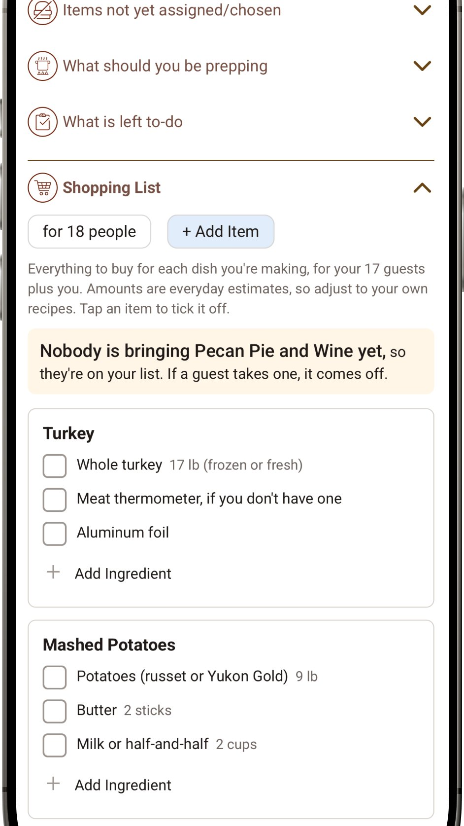 Auto-generated shopping list